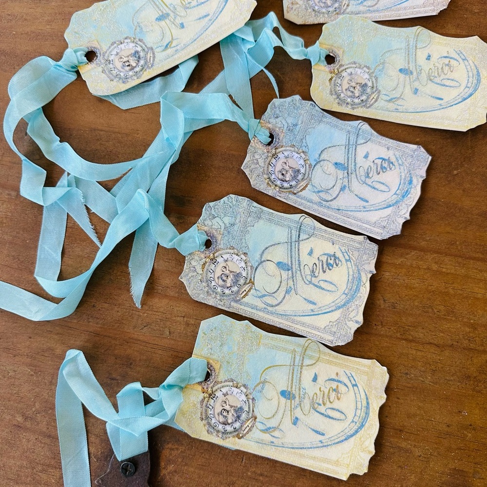 French Merci Thank You Elegant Gift Tags with Blue Parisian